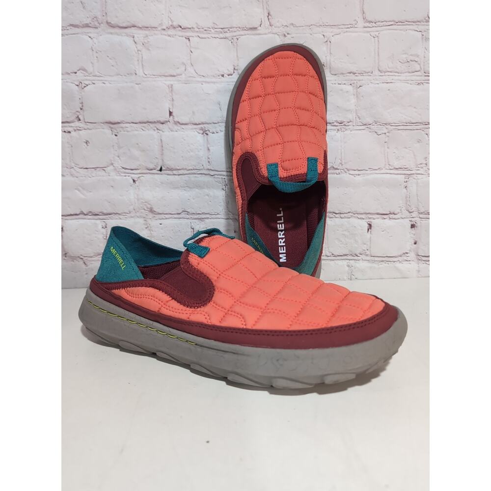 Merrell Women's Hut Moc Sz 9 Quilted Orange Red Turquoise Slip On Camp Shoes